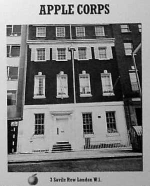 A photo of the Apple Corps building at 3 Savile Row in London. Original source: the Beatles Bible, www.beatlesbible.com/1968/07/15/beatles-move-into-apple-headquarters-3-savile-row-london/.
